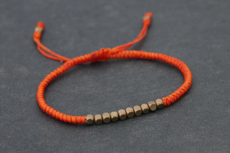 Friendship Bracelets Cube Brass Beaded Woven Bracelets Orange Basic - สร้อยข้อมือ - ผ้าฝ้าย/ผ้าลินิน สีส้ม