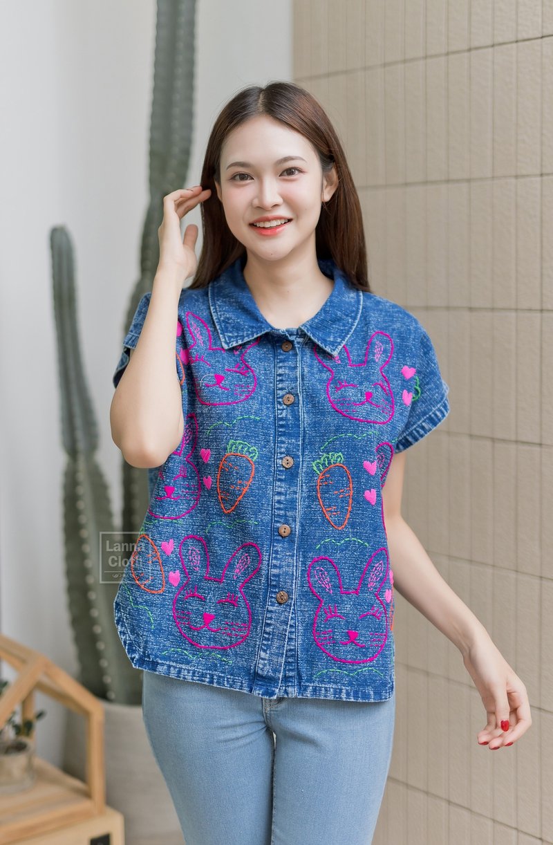 Chinmai 漂白石棉衣服 质量非常好 绣有兔子图案。 - 女上衣/長袖上衣 - 棉．麻 