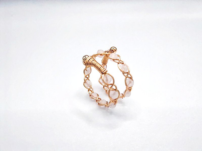 Braided系列 | 月光石、金色、金屬編織、可調圍戒指 - 戒指 - 水晶 白色