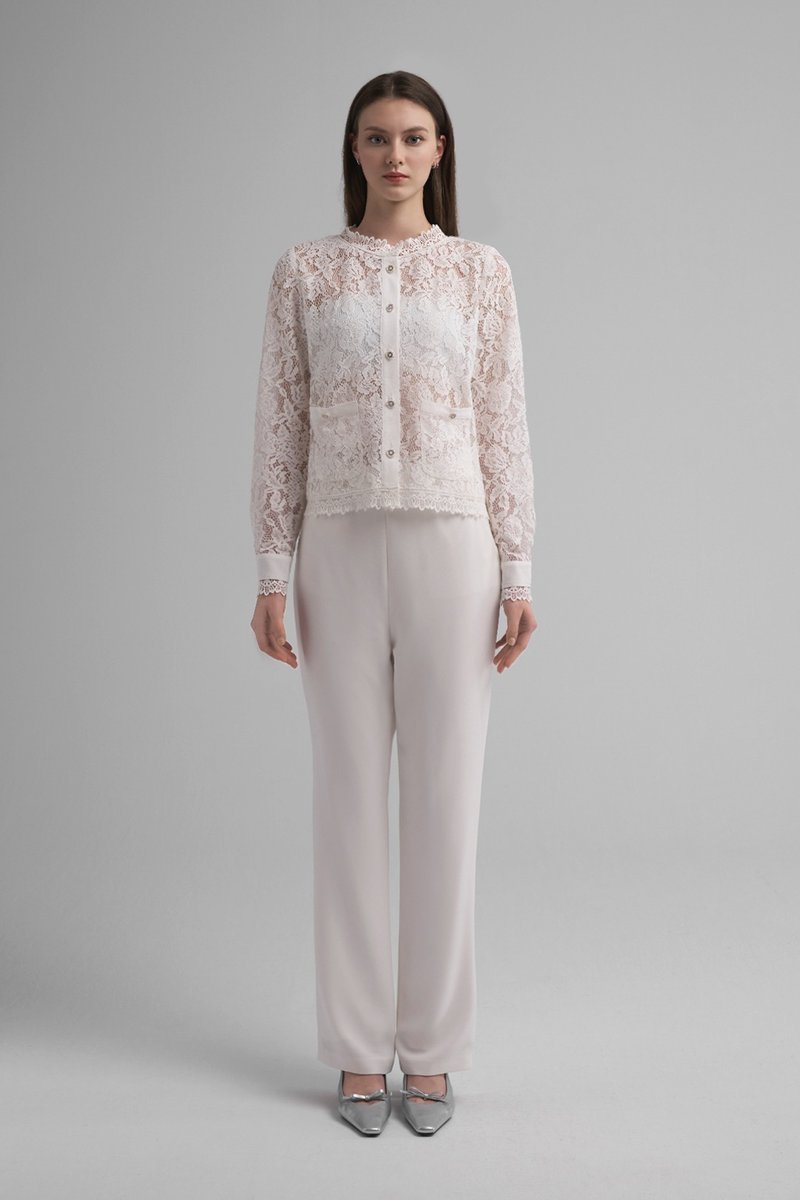 Rhea優雅織夢手工珠釦蕾絲外套 - 女襯衫 - 其他人造纖維 