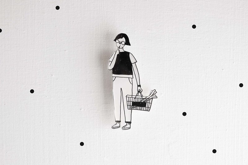 Miss Hairy Collection / Black and White Brooch / 033 - Brooches - Plastic Black