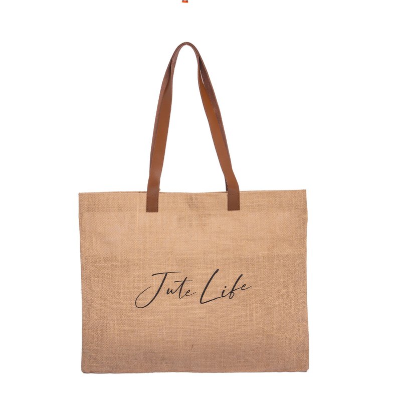 Jute Life KKJuteBag – Pure Jute – Leather Handle - Messenger Bags & Sling Bags - Cotton & Hemp Khaki