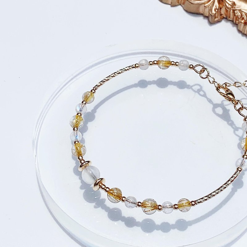 Blonde Crystal Moonstone 14K Gold Natural Crystal Bracelet - สร้อยข้อมือ - คริสตัล หลากหลายสี