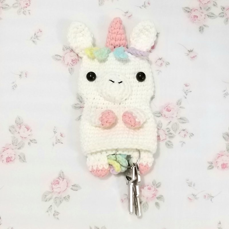 迷你獨角獸 Unicorn Pinky 鑰匙包 手工鉤織 - 鑰匙圈/鎖匙扣 - 棉．麻 多色