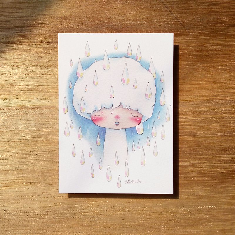 煩惱的重量  雨滴  水彩插畫明信片 - 卡片/明信片 - 紙 藍色