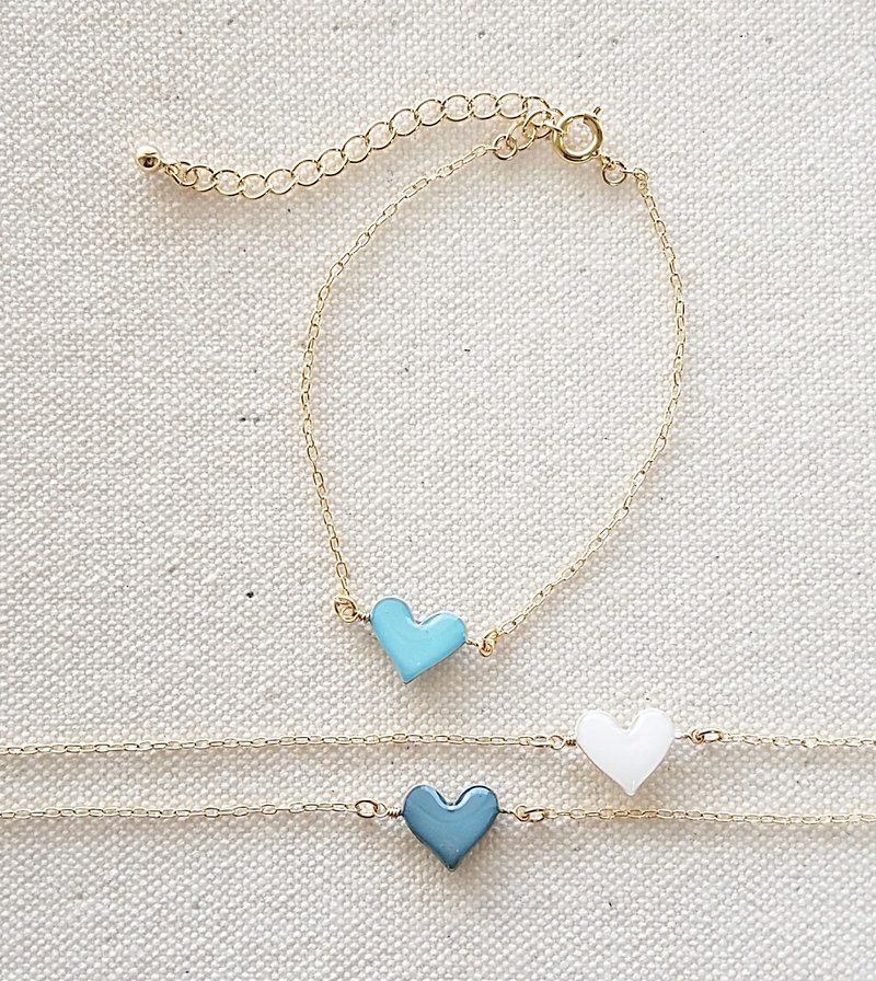 mini heart bracelet コロンとしたパステルカラーのハートブレスレット - 手鍊/手鐲 - 樹脂 藍色
