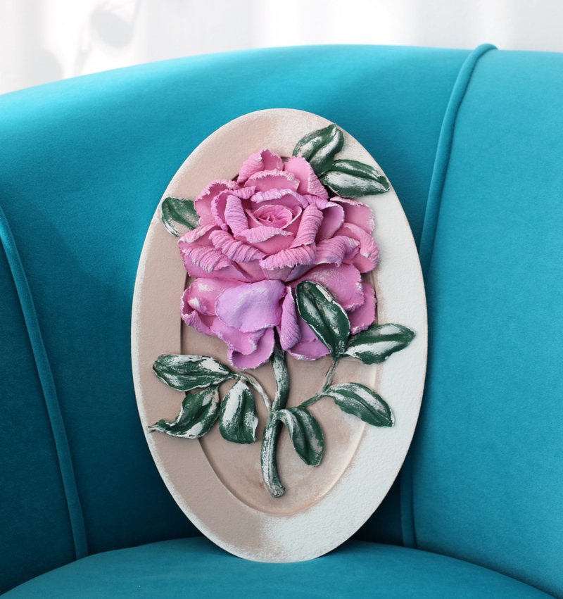 Rose, wall decor, sculpture painting, flower gift idea. - 壁貼/牆壁裝飾 - 其他材質 