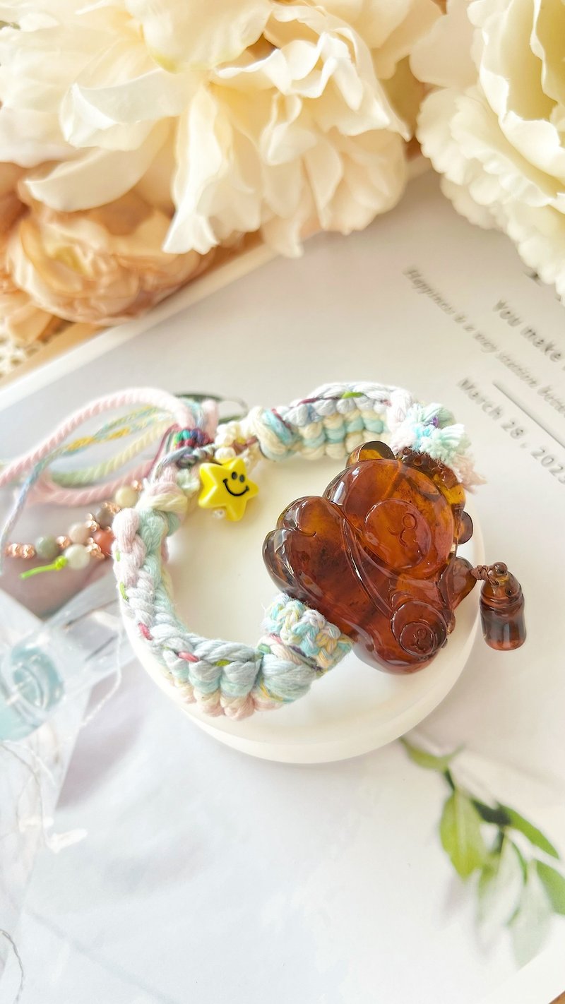 [Baby Drunk Bear] Wax Bear Lucky Kumihimo Bracelet - สร้อยข้อมือ - คริสตัล สีนำ้ตาล