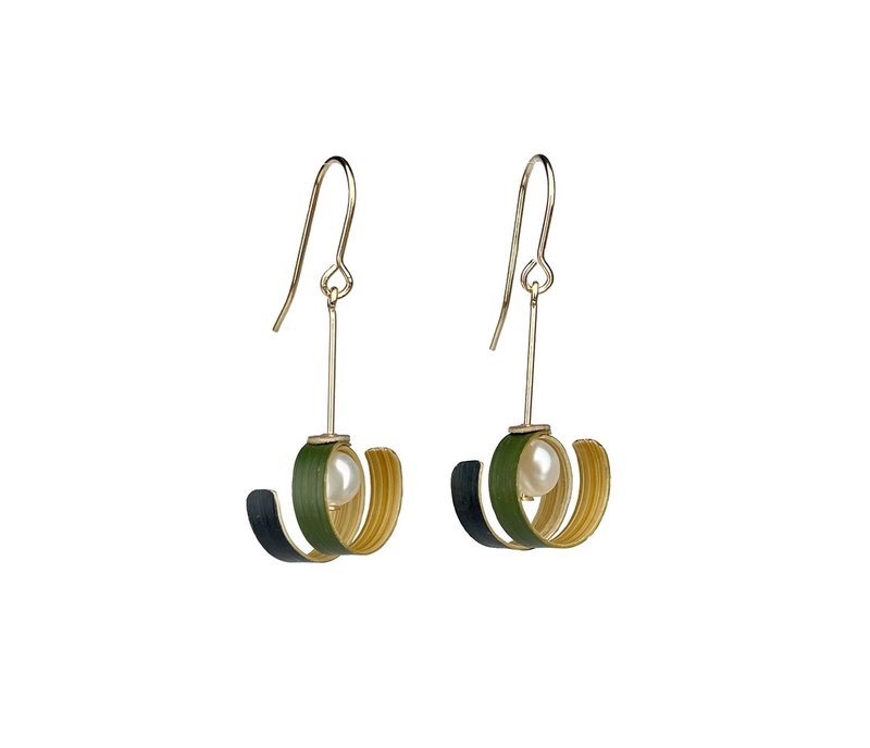 O O 淡水珍珠 竹耳環 - O O Bamboo Earring with Pearl - 耳環/耳夾/耳骨夾 - 竹 多色