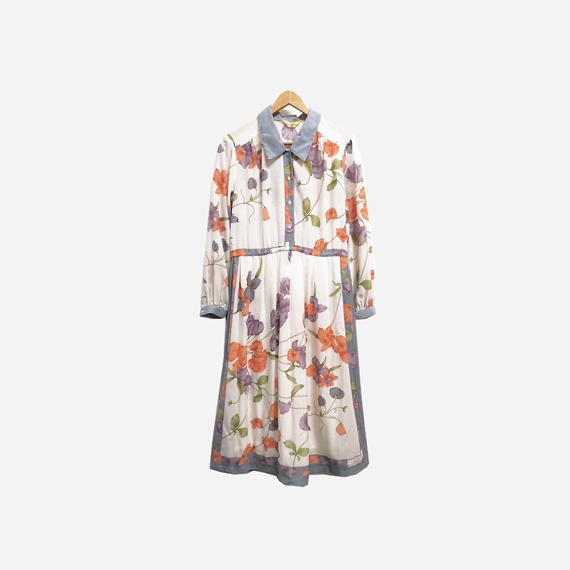 Discolored Vintage / Floral Print Dress no.426 vintage - One Piece Dresses - Other Materials White