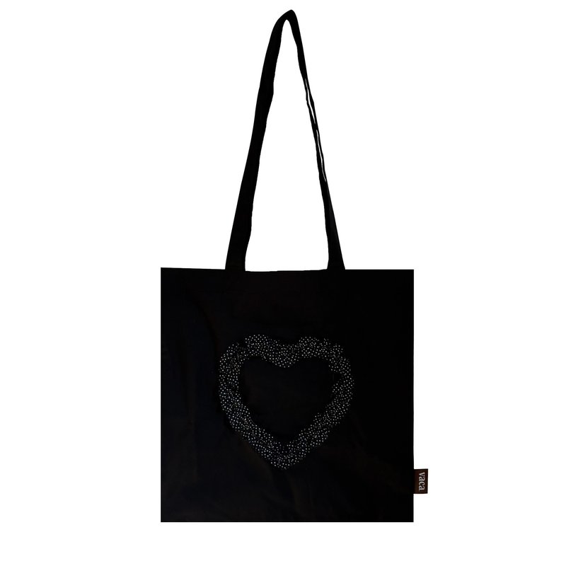 RUFFLE HEART COTTON BAG (DOT) - 手提包/手提袋 - 棉．麻 黑色