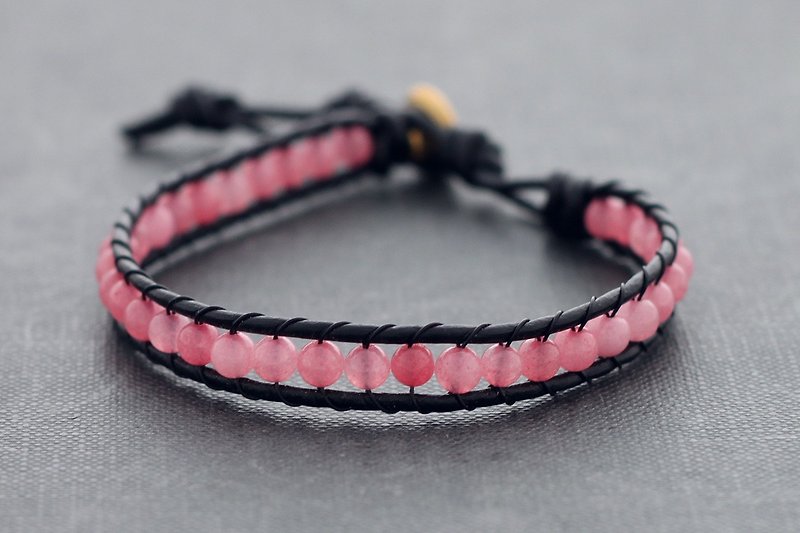 Leather Beads Bracelets Love Rose Quart Gift For Her Cute - Bracelets - Genuine Leather Pink