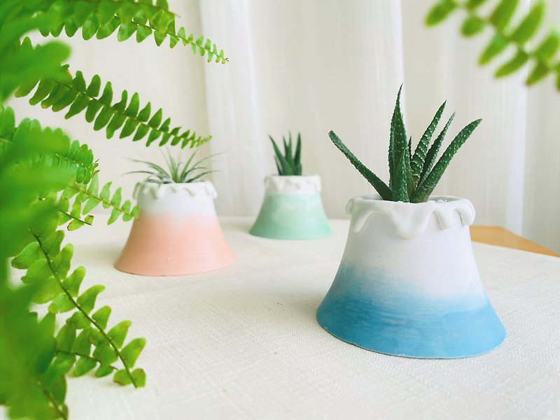Shanlaan Special Collection - Mount Fuji | Succulent / Cactus / Air Pineapple Cement Potted Plant - Plants - Cement Blue