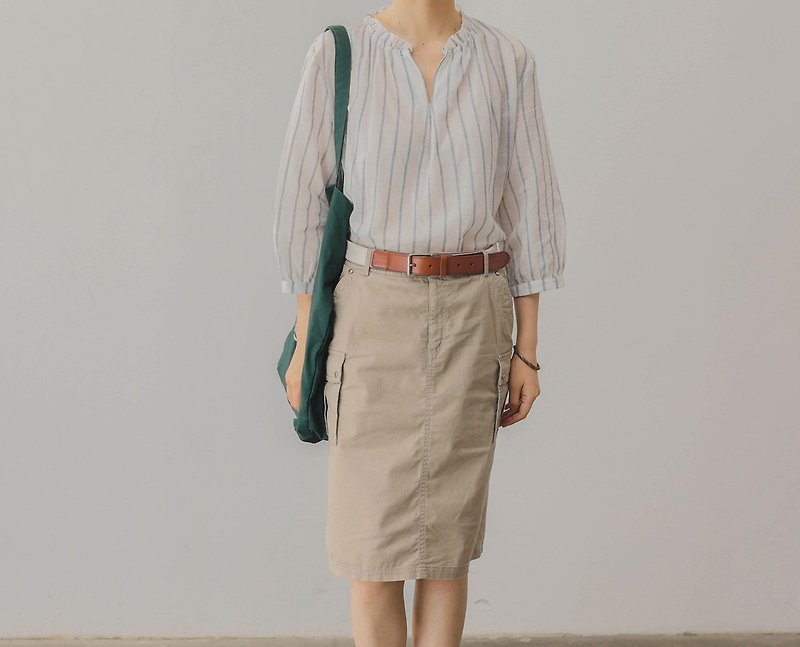French retro girly loose striped lace collar skin-friendly light cotton blouse - Women's Tops - Cotton & Hemp White