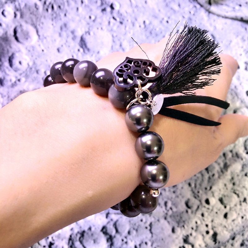 Swarovski crystal pearl gray black stone bracelet R7G - สร้อยข้อมือ - หิน สีเทา