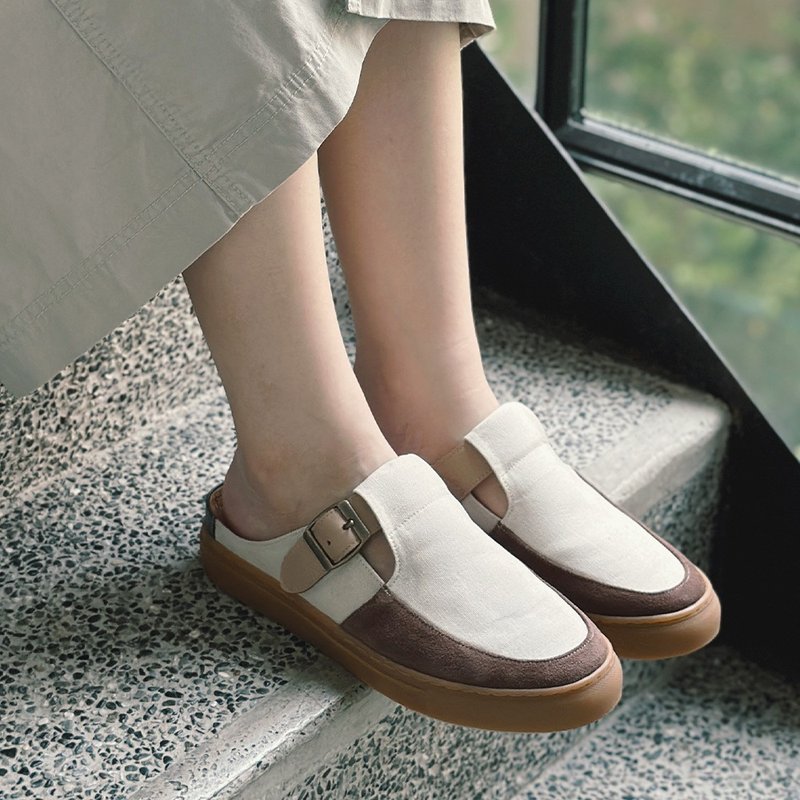 Retro turntable loafers-Shiroi Koibito - รองเท้าลำลองผู้หญิง - หนังแท้ ขาว