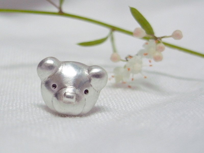 Teddy Bear No.48 Stud Earring--Sterling Silver--Silver Tiny Bear --Cute Bear - Earrings & Clip-ons - Silver Gray