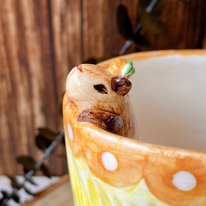 Capybara Jun Hot Spring-Coffee Cup Mug Handmade Pottery | Birthday Gift - Cups - Porcelain Orange