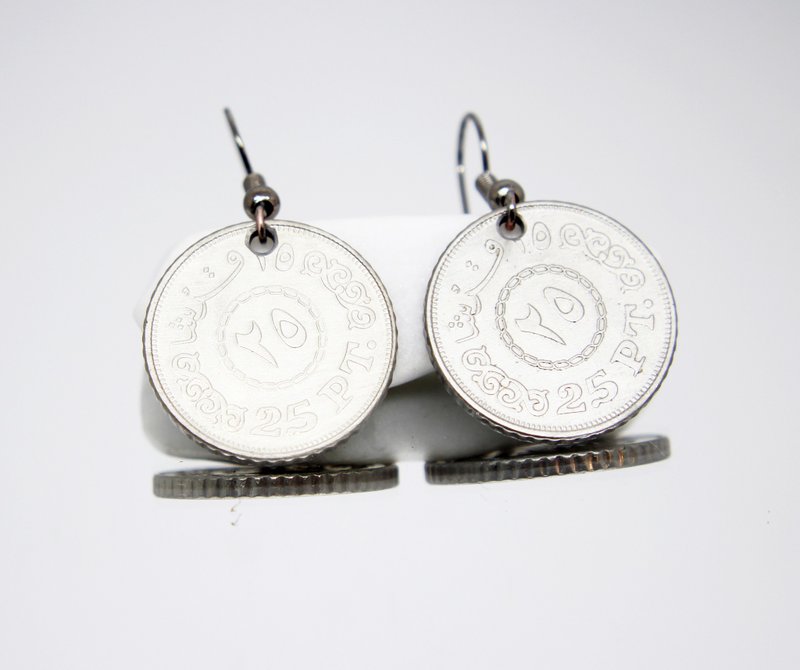 Ancient Coin Jewelry Coin Hoop Earrings Mini Coin Earrings Coin Drop Earrings - Earrings & Clip-ons - Other Metals 