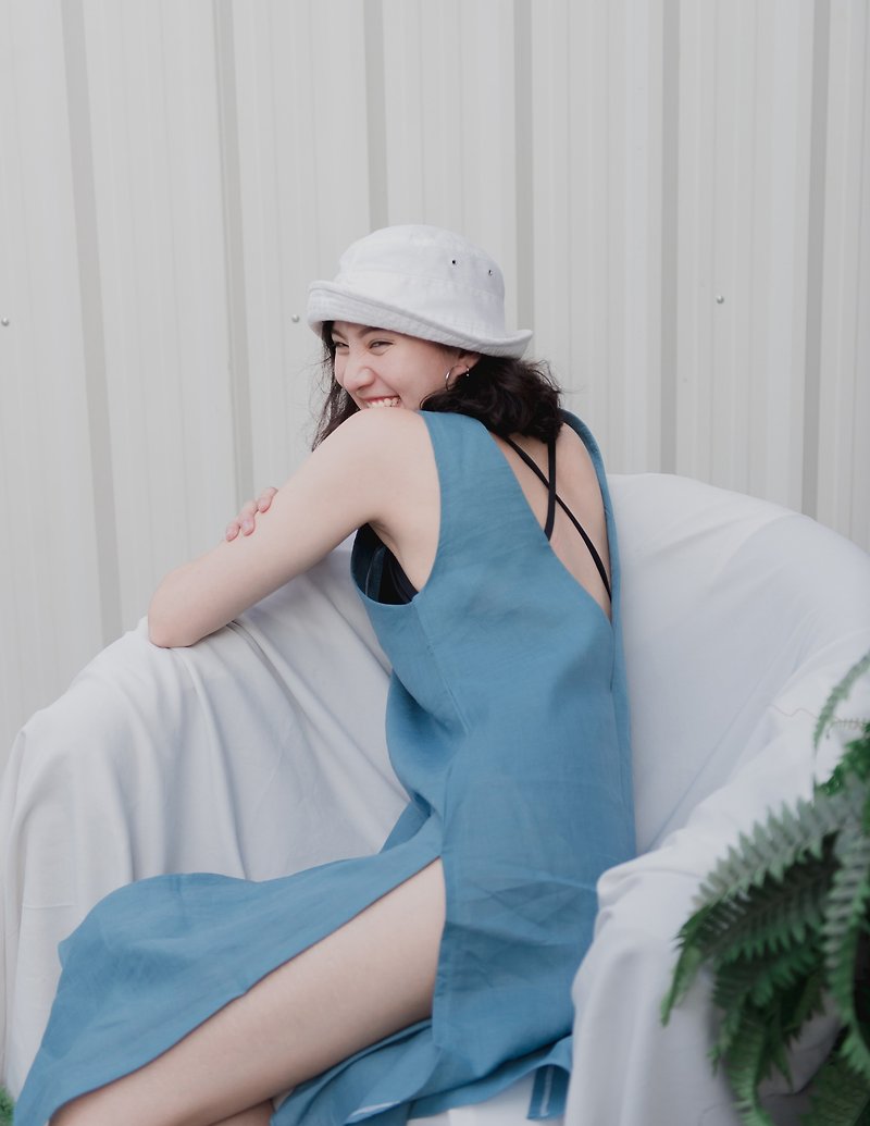 VERBENA - Oceanblue / summer clothing - เสื้อกั๊กผู้หญิง - ผ้าฝ้าย/ผ้าลินิน สีน้ำเงิน