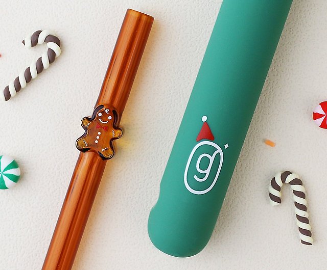 Gingerbread Man Shaped Glass Straw Set - Shop GOODGLAS Reusable