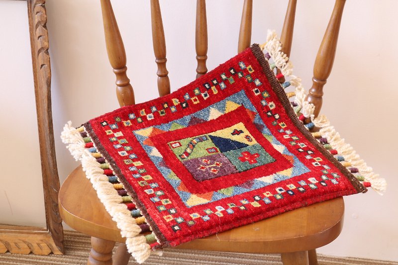 手織り 絨毯 羊毛 草木染め 座布団サイズ 赤 36×33cm - 毛布・かけ布団 - その他の素材 レッド