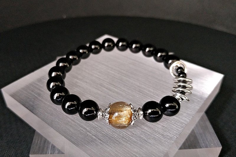 Golden Life-Natural Black Bi Bing + Blonde Crystal Sterling Silver Bracelet - Bracelets - Gemstone Black