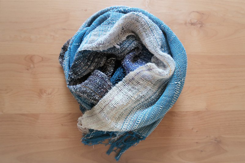 Shawl (L) 　31　summer - 絲巾 - 棉．麻 藍色