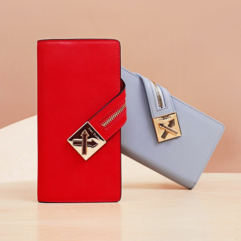 【SALE】心鎖系列長款真皮女士錢夾帶迷你隨身小背包不退換 - 錢包/皮夾/長短夾 - 真皮 紅色