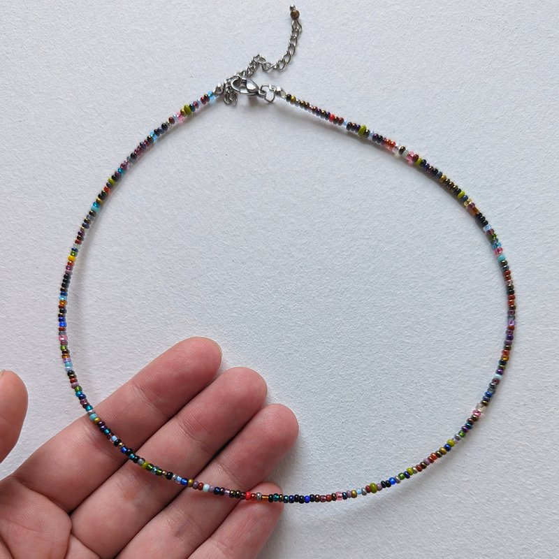 Black beaded choker necklace, dark aesthetic jewelry for women - 項鍊 - 玻璃 黑色