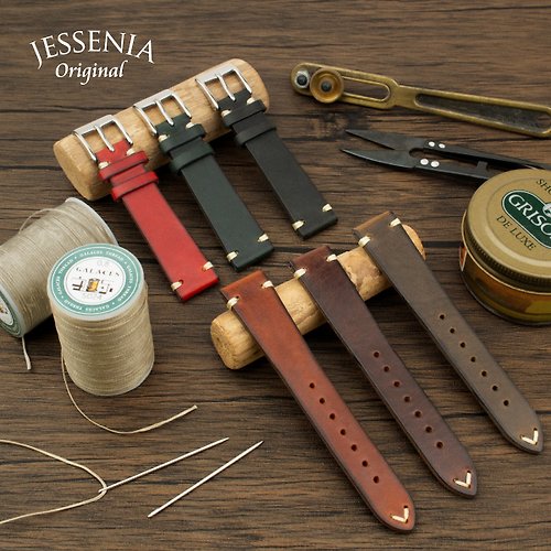 Jessenia Original JESSENIA ORIGINAL 19M 20M 22MM 義大利油打蠟手縫線小牛皮錶帶