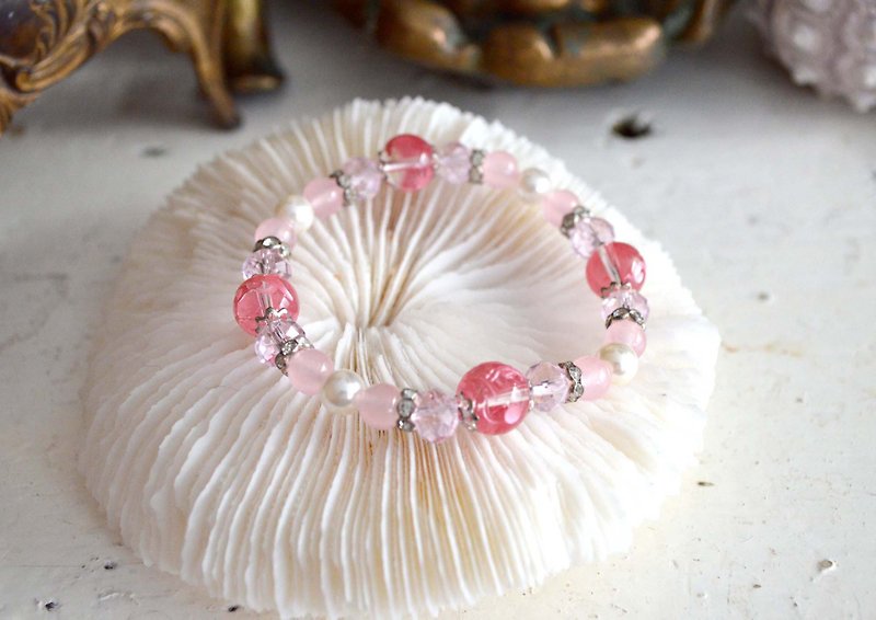 Pink Crystal Bead Pattern Pattern Rubber Band Pink Crystal Bracelet Japanese Second-hand Medieval Jewelry Vintage