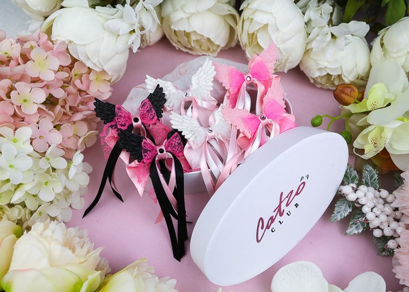 Winged Bows Set - 髮夾/髮圈 - 塑膠 多色