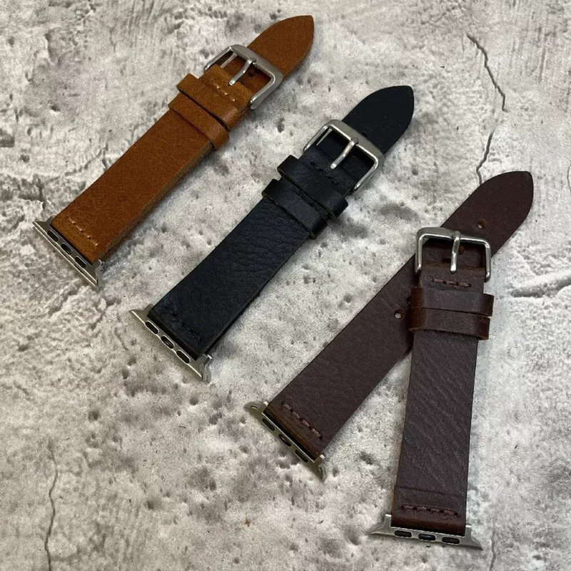 Apple Watch/Ultra 全系列可用 手工縫線 單層意大利牛皮錶帶 - 錶帶 - 真皮 綠色