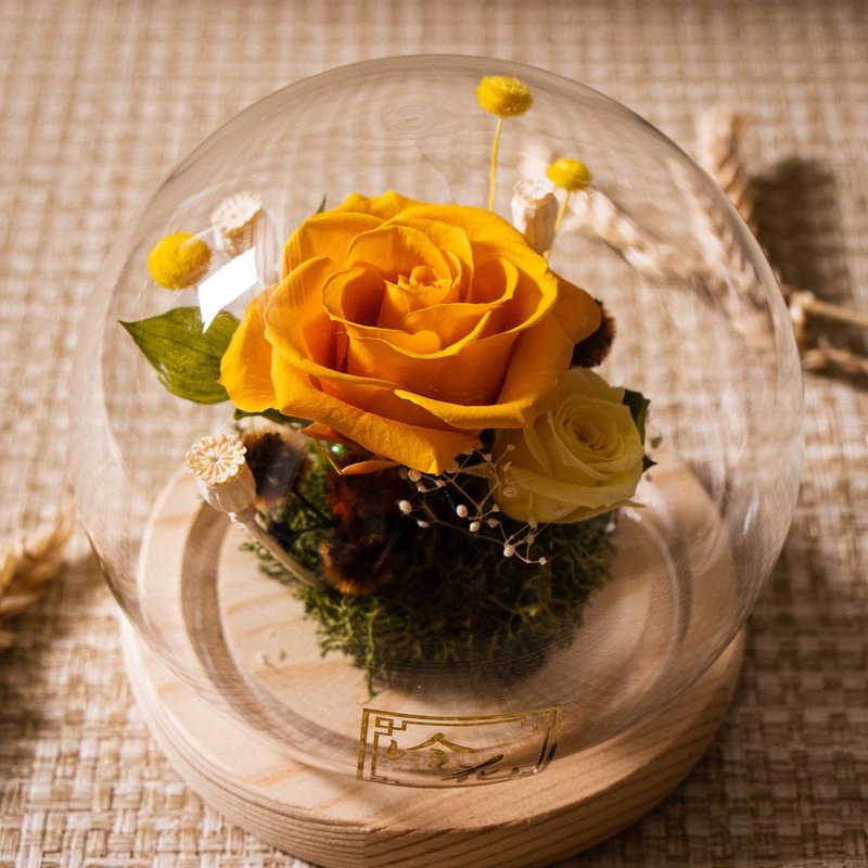 Preserved Flower Small Glass Dome (GDP01) - Orange - ของวางตกแต่ง - พืช/ดอกไม้ สีส้ม