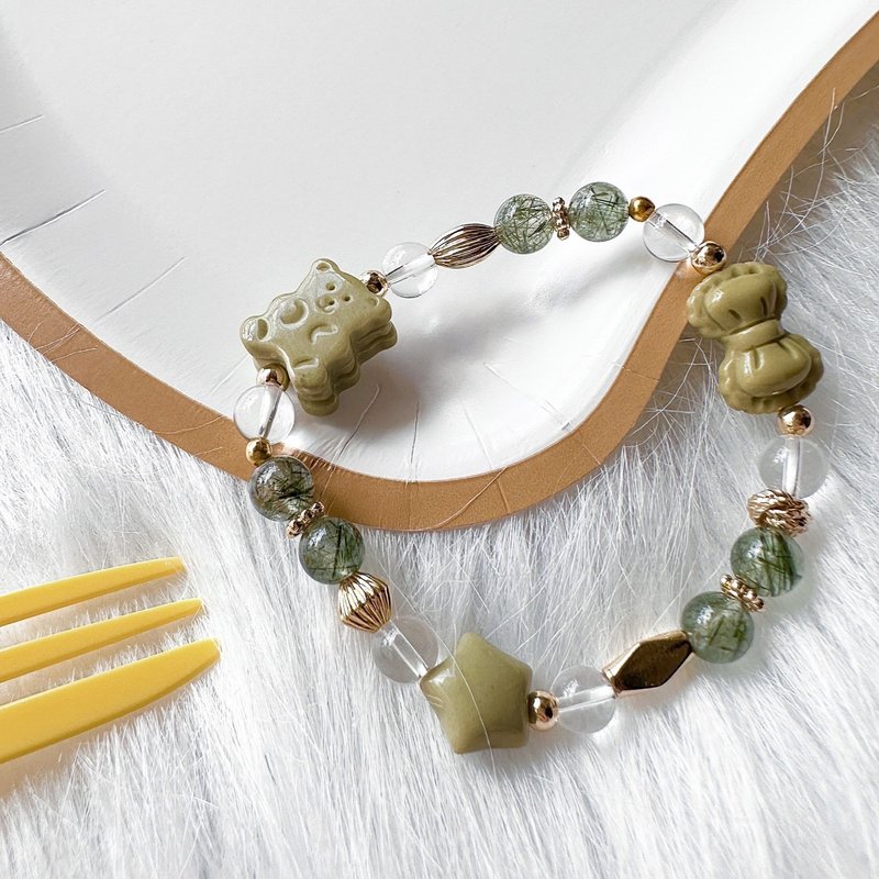 抹茶餅乾熊的魔法糖果屋 綠髮晶 白水晶 招財轉運 手鍊 原創設計 - 手鍊/手環 - 半寶石 綠色