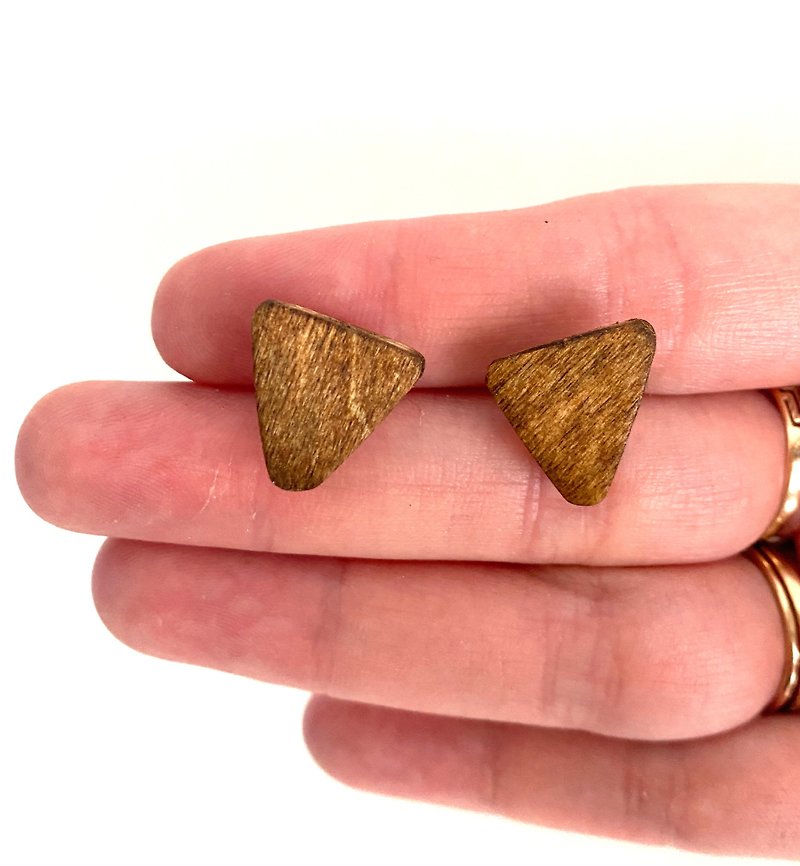 Triangular Wooden Earrings, Earrings Hand Painted Wooden Painted, size 1.5 cm - Earrings & Clip-ons - Wood Multicolor