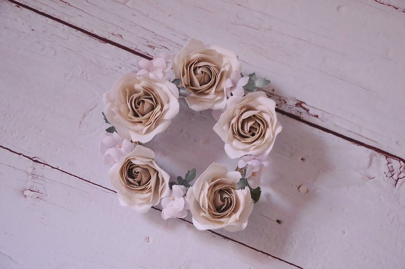 Exclusive-[Dyed Cloth Flower] Mini Rose Garland | Decorations | Ornaments - Items for Display - Cotton & Hemp Khaki