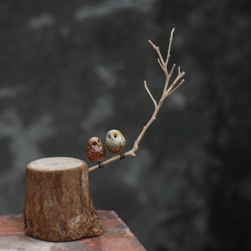 Branch Lovers Caramel Latte Owl - ของวางตกแต่ง - ดินเผา สีนำ้ตาล