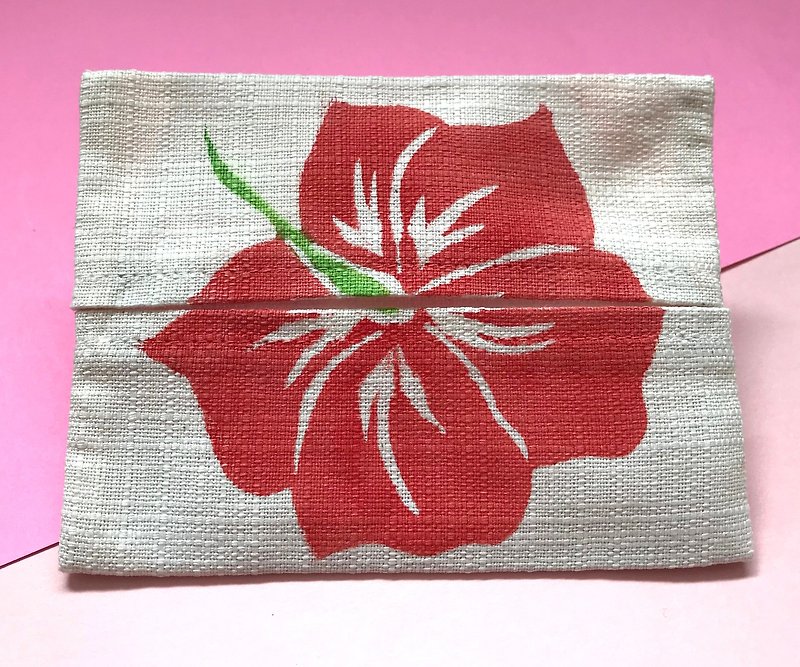 Hand-dyed Bingata (BINGATA) Pocket Tissue Case (Red) - กระเป๋าเครื่องสำอาง - ผ้าฝ้าย/ผ้าลินิน สีแดง