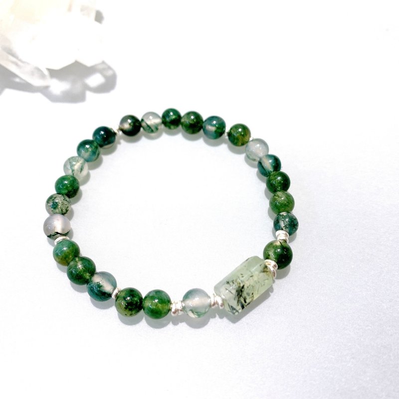 Ops Moss Agate bracelet - 水草瑪瑙/葡萄石/純銀/心輪療癒/手鍊 - 手鍊/手環 - 寶石 綠色