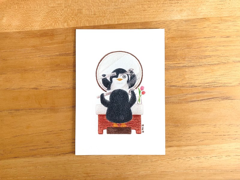 penguin get a haircut - postcard - Cards & Postcards - Paper White