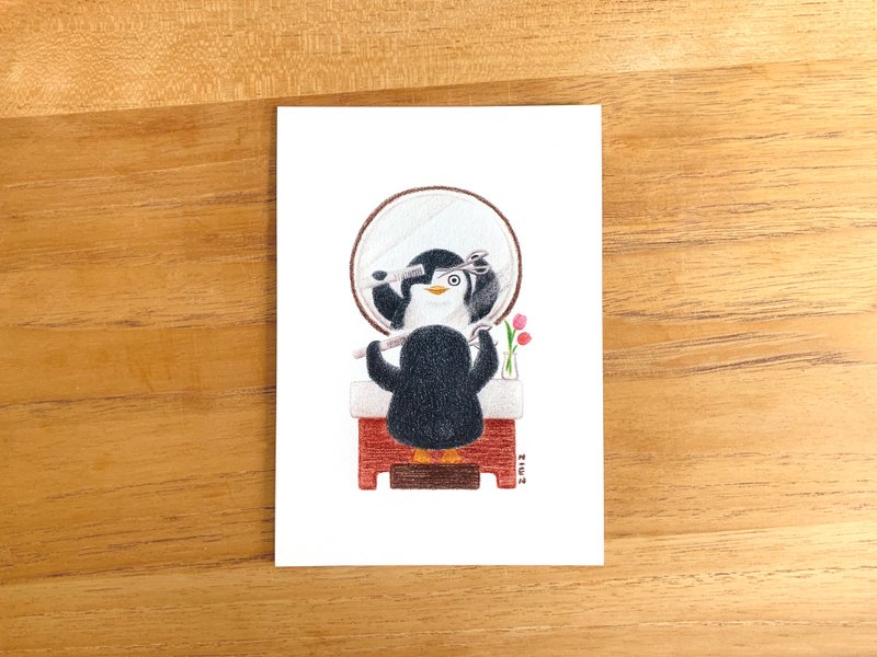 penguin get a haircut - postcard - การ์ด/โปสการ์ด - กระดาษ ขาว