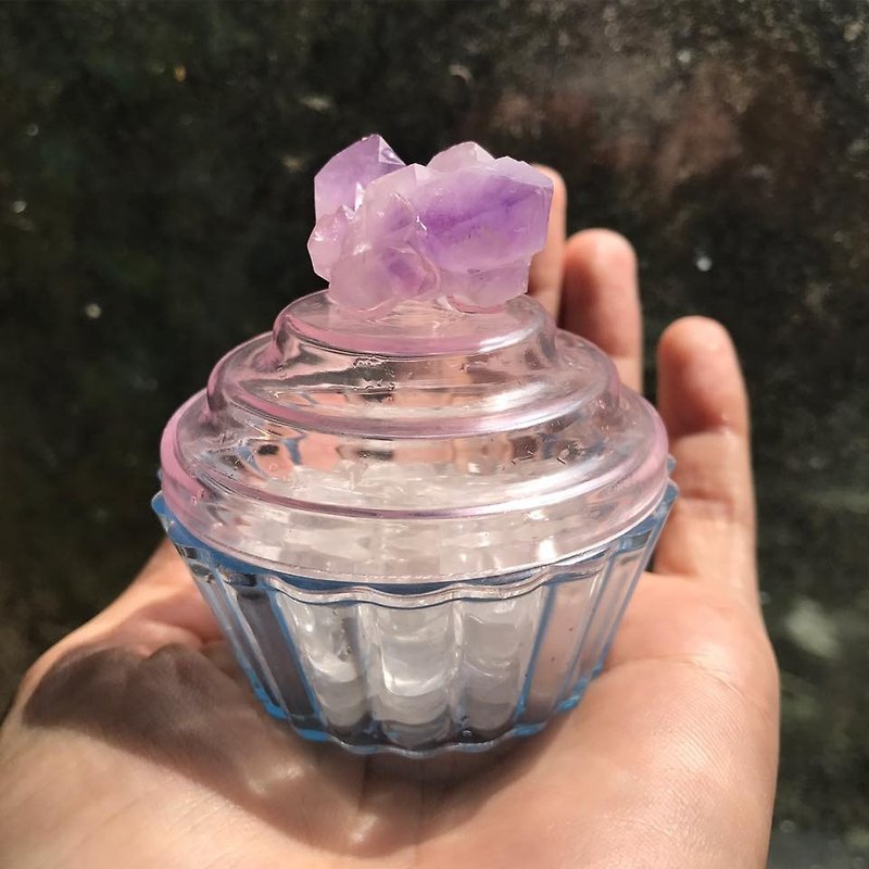 【Lost and find】 natural stone mini amethyst cluster cup cake jewelry box - กล่องเก็บของ - เครื่องเพชรพลอย สีม่วง