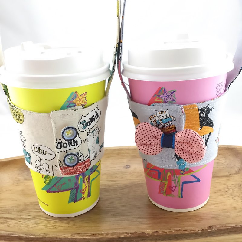 Lazy cat drink cup sets to bring - couple buddy special models (two into a group) - ถุงใส่กระติกนำ้ - ผ้าฝ้าย/ผ้าลินิน 