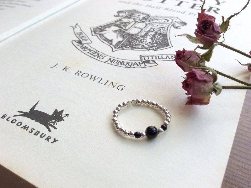 Ops Black Agate Silver Handmade ring - แหวนคู่ - โลหะ สีดำ