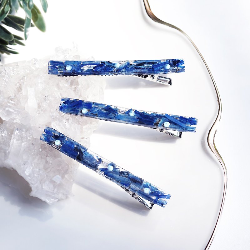 Fine Jewel Hair Clip with Kyanite Rainbow Moonstone Micheline - Hair Accessories - Gemstone Blue