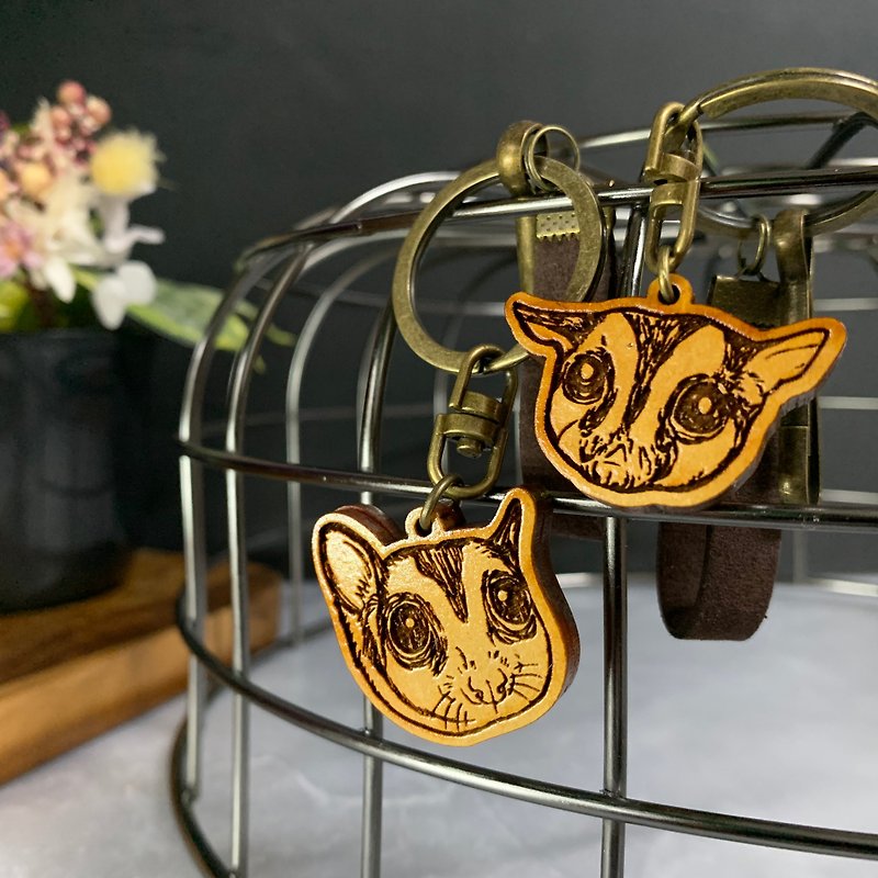 Honey glider wooden key ring healing system cute pet - Keychains - Wood Brown