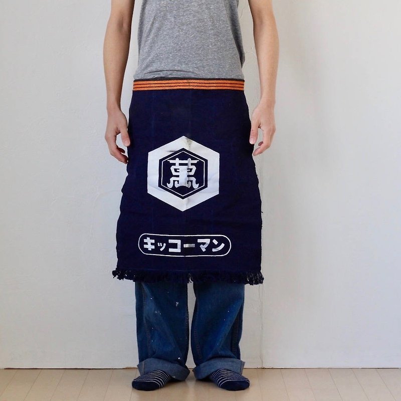 Maekake, cotton apron, Japanese clothing, Kanji, zen clothing, apron /2968 - 其他 - 棉．麻 藍色