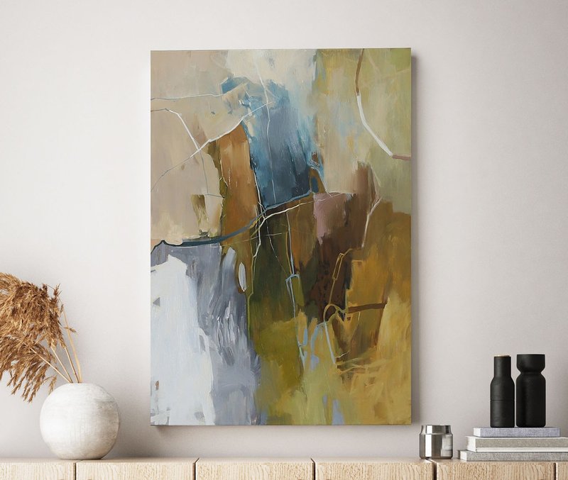 Turquoise Brown Painting | Abstract Brown Painting | Abstract Oil Art | Melody 2 - 壁貼/牆壁裝飾 - 棉．麻 咖啡色